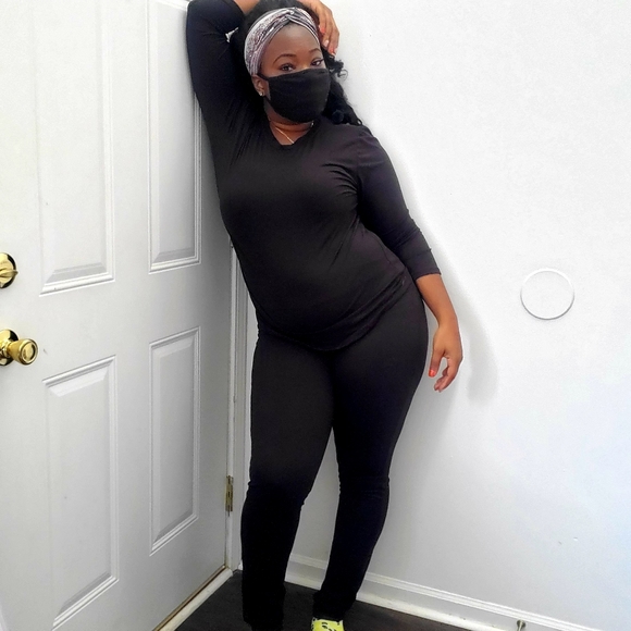 Black Plus Size Long Sleeve Matching jogger Set - Picture 2 of 2